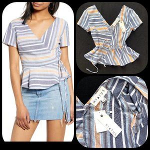 Hiatus Wrap Stripe double V neck top XXS NWT